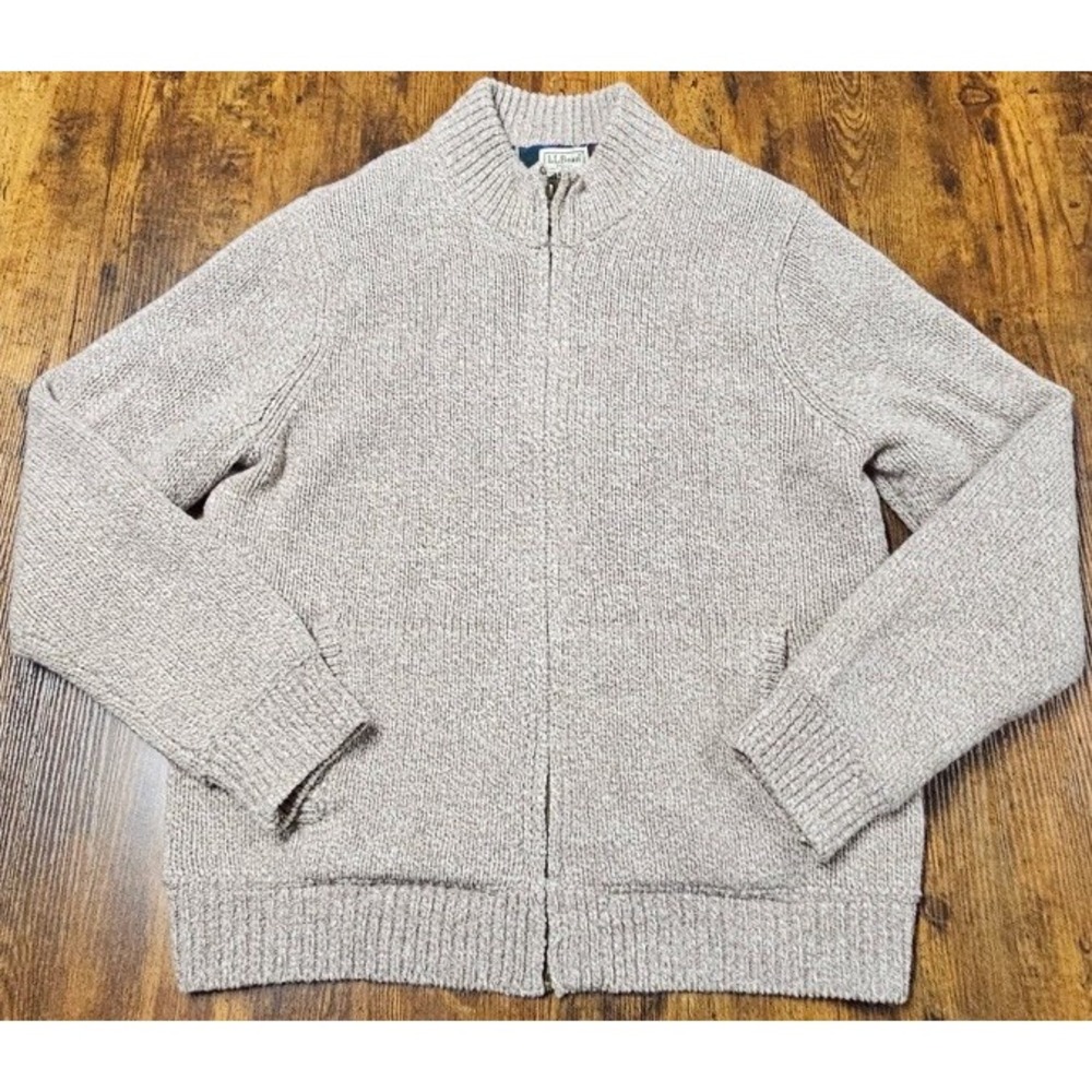 L.L.Bean Classic Ragg Lambs Wool Sweater Full-Zip Flannel-Lined Men's Medium
